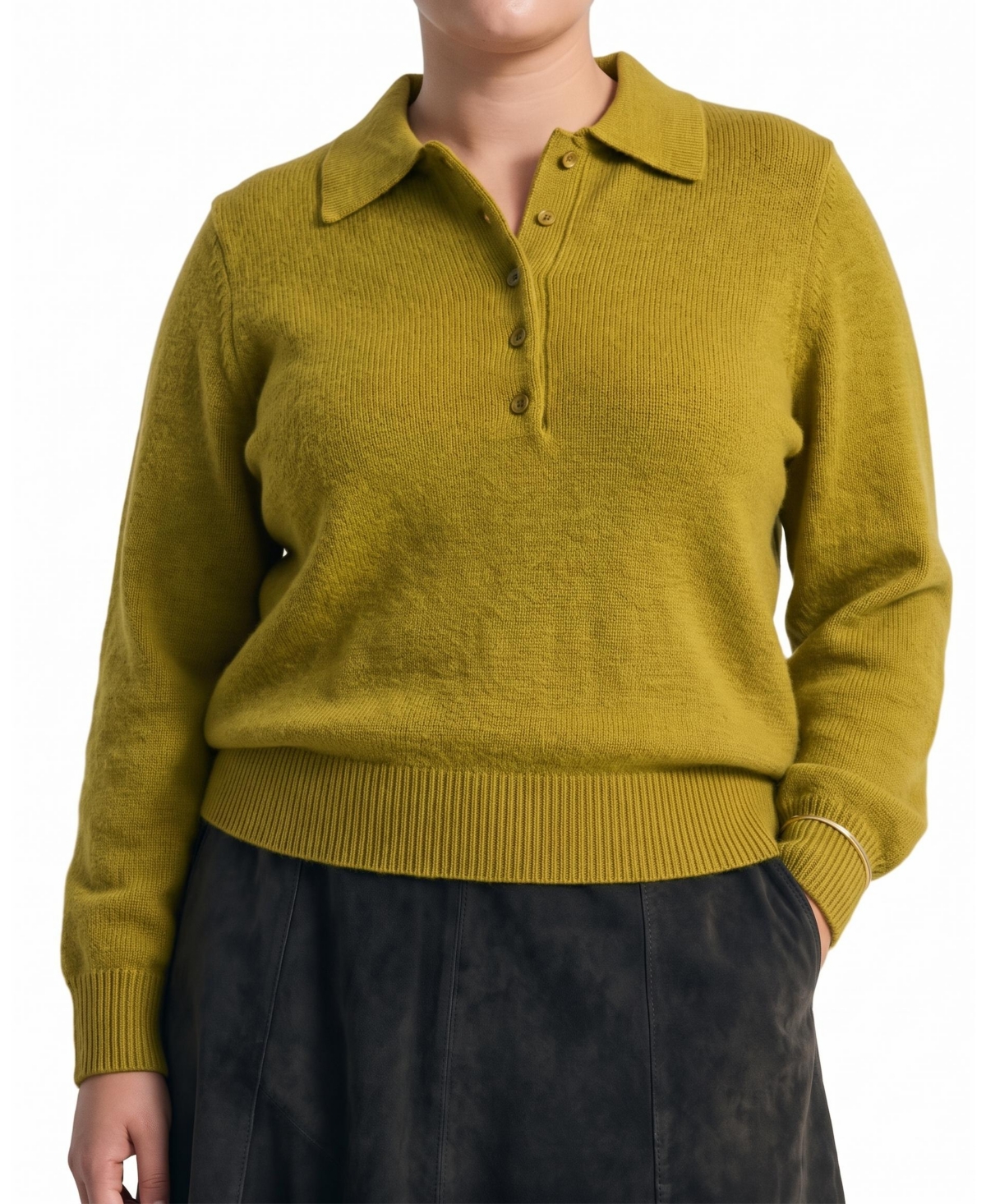 Universal Standard Plus Size Us x Abisola Collared Balloon-Sleeve Pullover Sweater - Martini olive