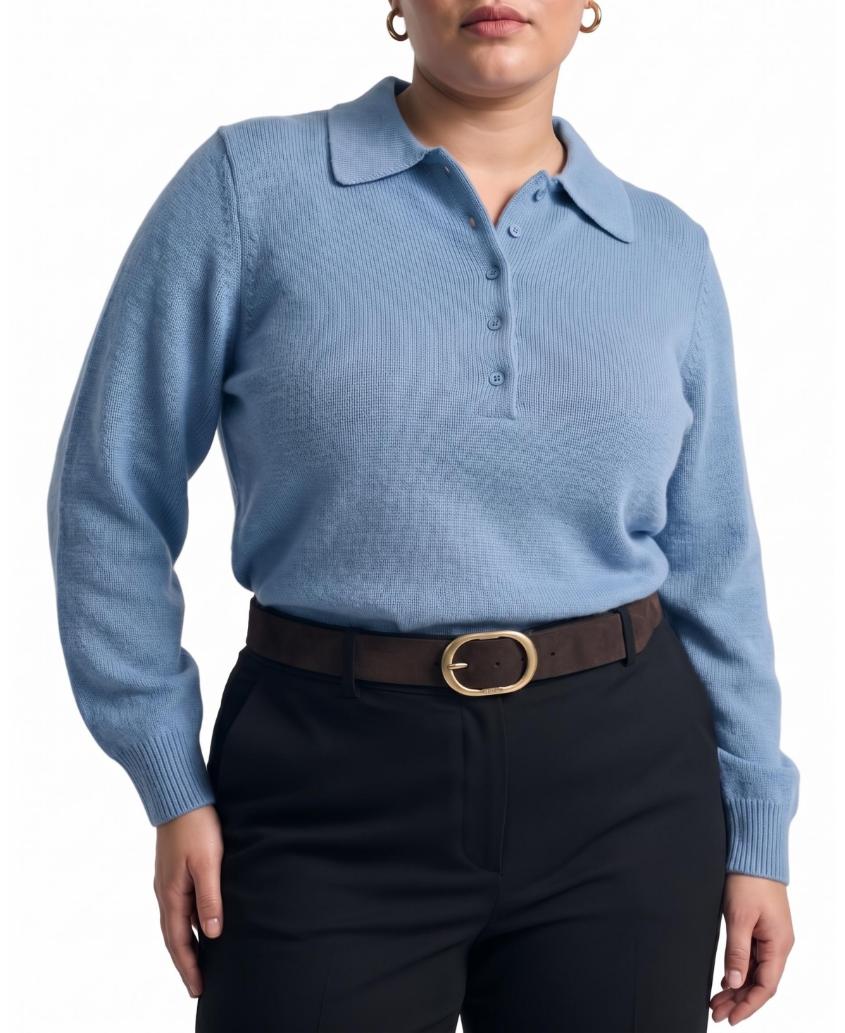 Universal Standard Plus Size Us x Abisola Collared Balloon-Sleeve Pullover Sweater - Abisola blue