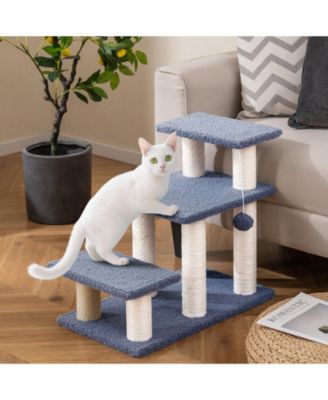 3-Tier Cat Stairs 20in with Scratching Posts and Toy Ball