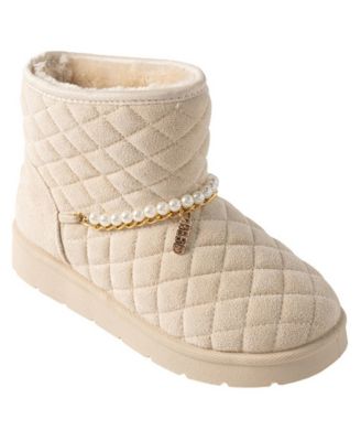 Little Girls' Quilted Cozy Imitation Pearl Chain Boots