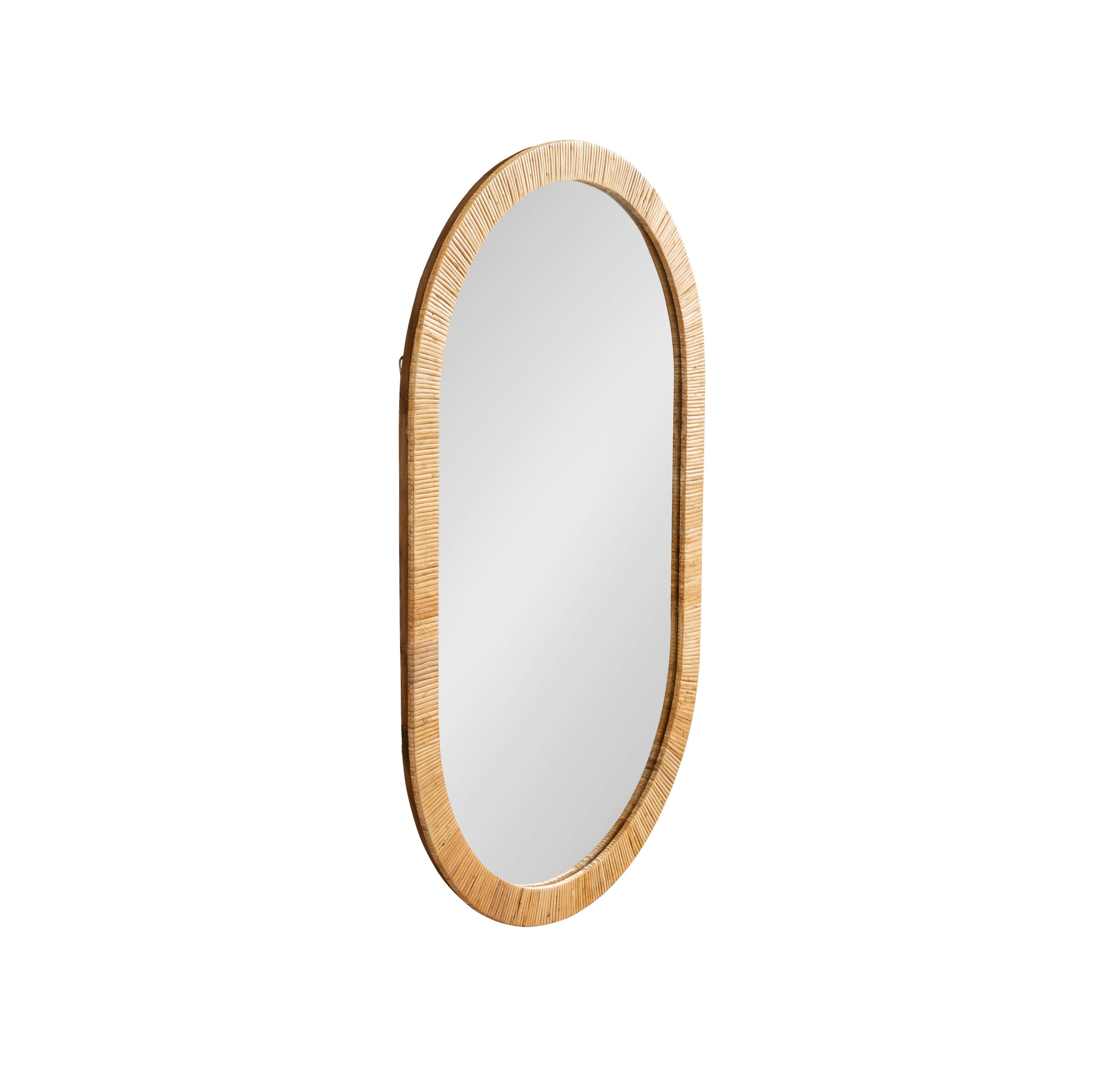 Kate and Laurel Rahfy Rattan Capsule Mirror, Decorative Capsule Mirror with Authentic Rattan Frame, Use as Bathroom Mirror for Over Sink