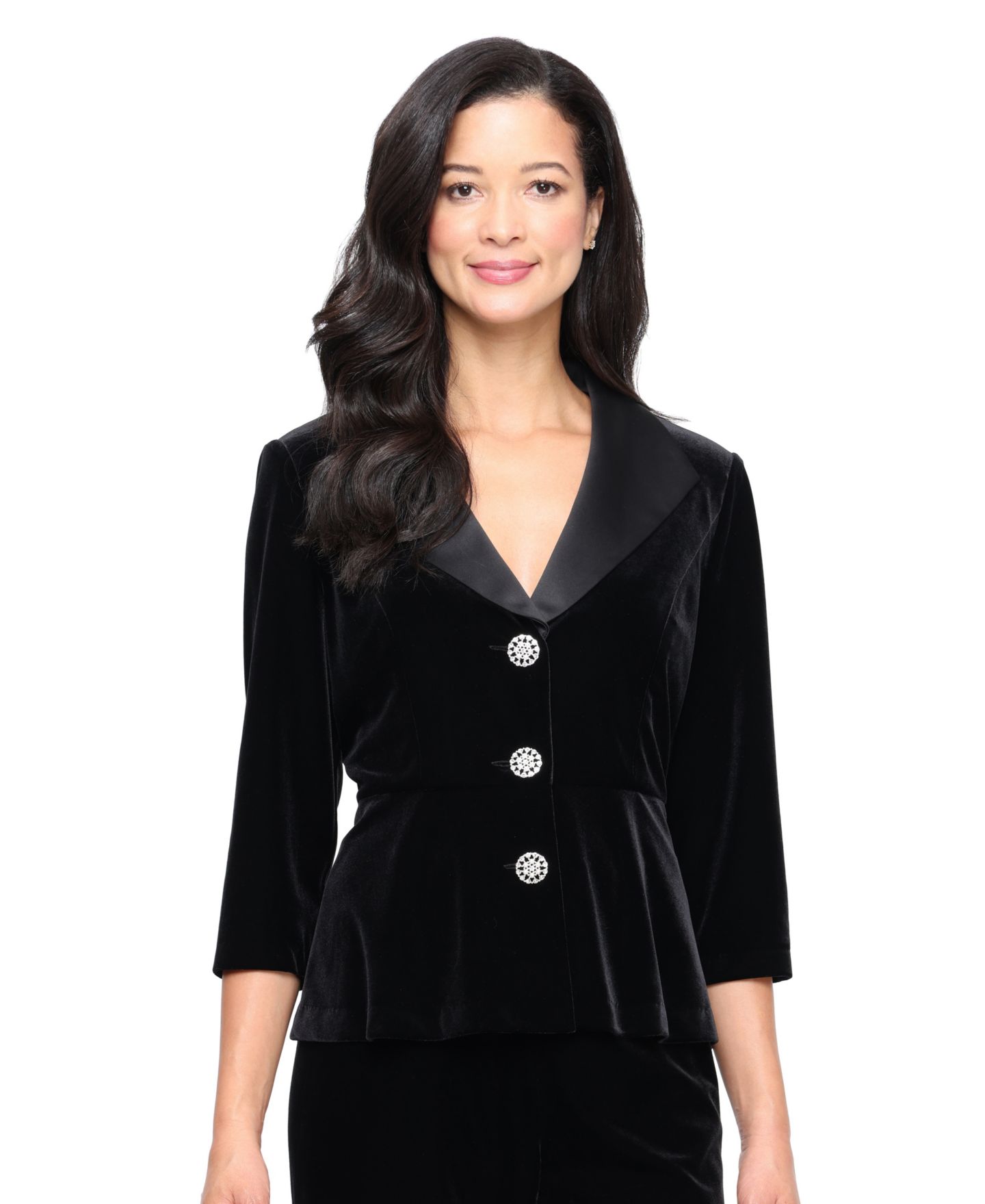 Женская куртка Alex Evenings Petite Velvet Peplum 3/4-Sleeve, цвет: Чёрный — фото 1
