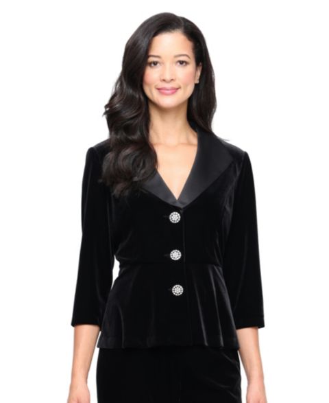 Женская куртка Alex Evenings Petite Velvet Peplum 3/4-Sleeve, цвет: Чёрный