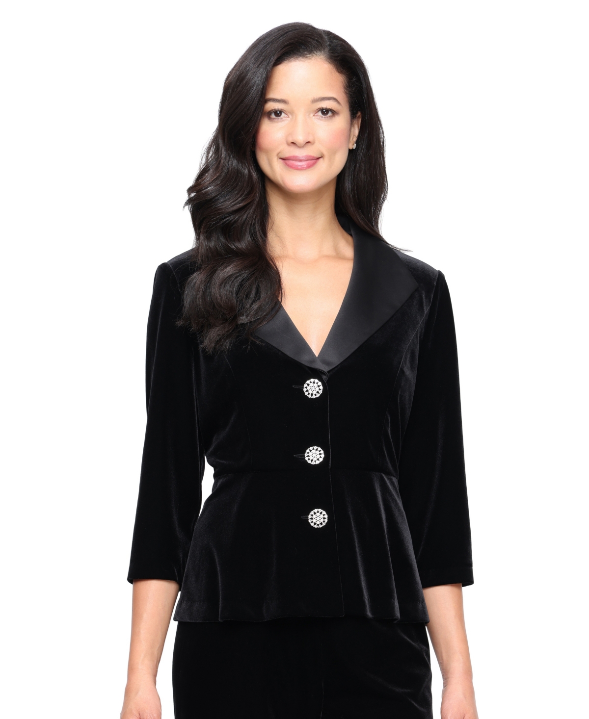 Alex Evenings Petite Velvet Peplum 3/4-Sleeve Jacket