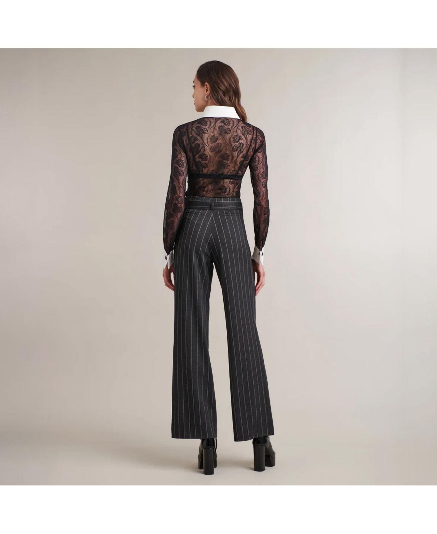 Женская рубашка Anne Fontaine Yvonna Long-Sleeve Lace French-Cuff, цвет: Чёрный — фото 8
