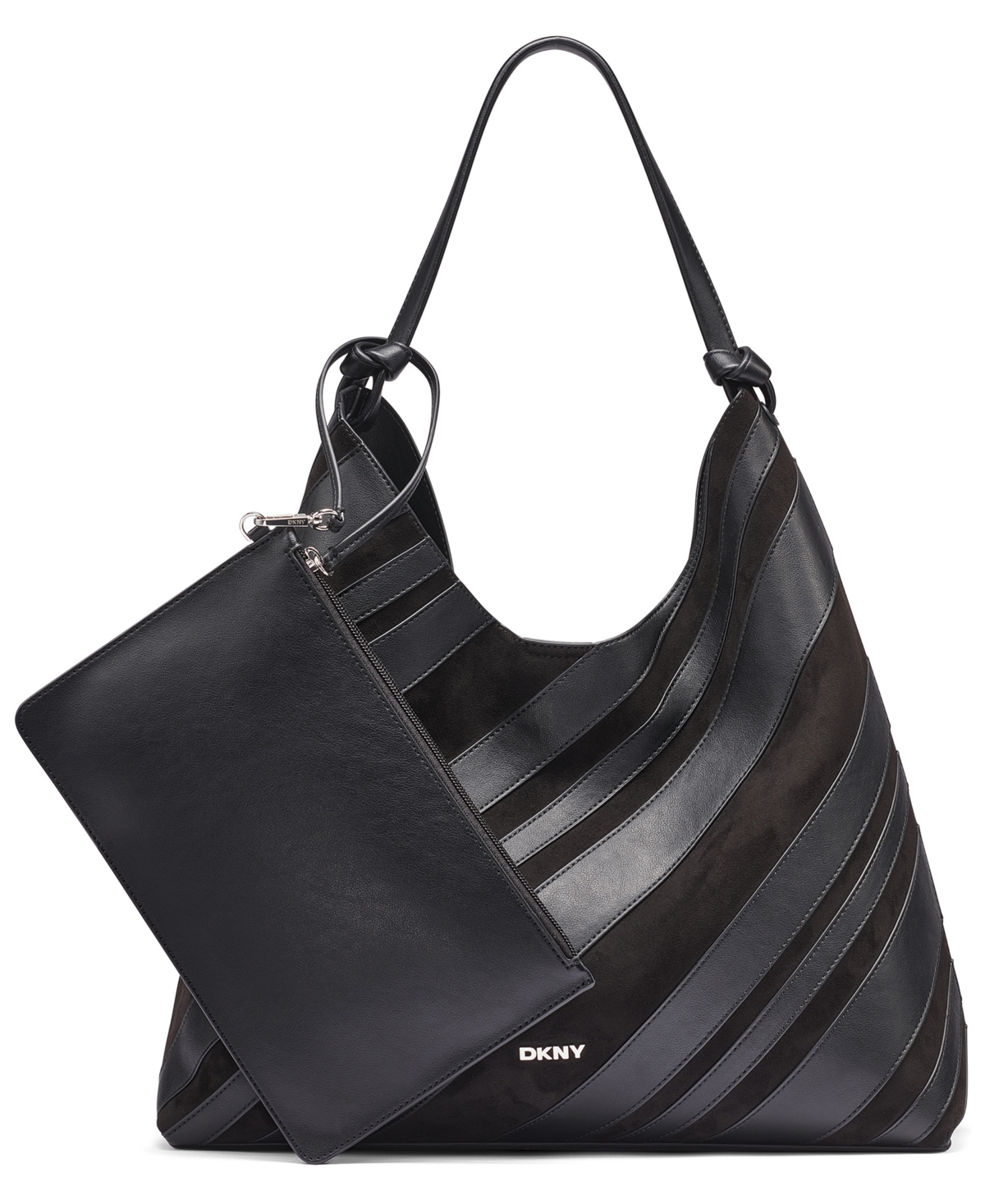 Dkny Paula Large Diagonal Stripe Snap Hobo Handbag - Black/Silver