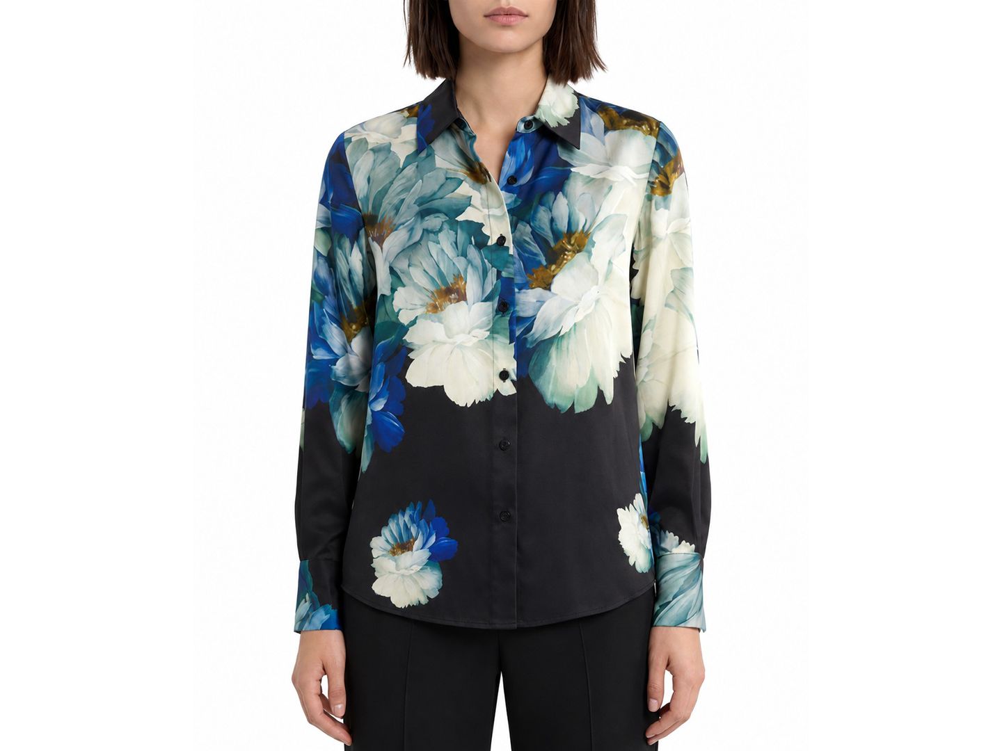 Женская блузка Elie Tahari Madeline Long-Sleeve Silk-Blend Floral-Print, цвет: Сумеречный с принтом — фото 4