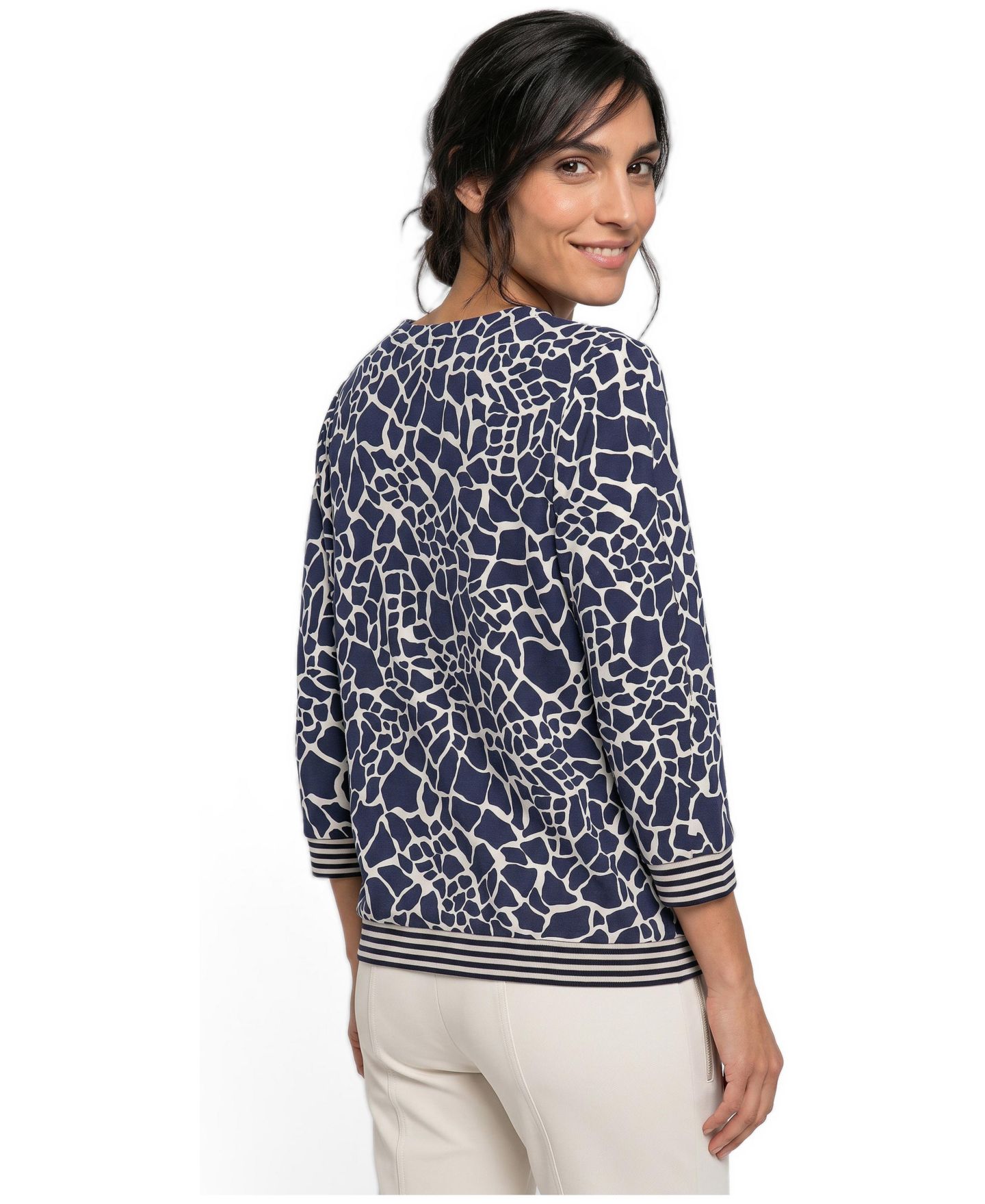 Женская футболка Olsen 3/4-Sleeve Animal-Print, цвет: Чернильный синий — фото 2
