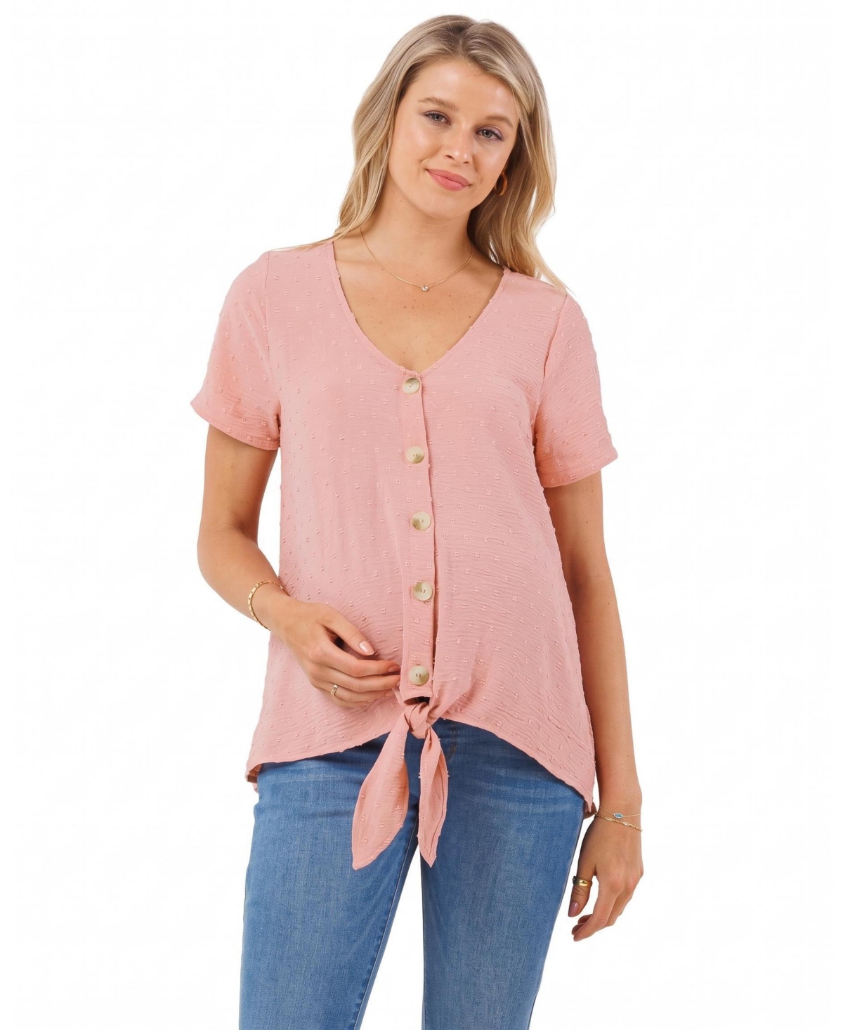 Hello Miz Maternity Nursing Swiss-Dot Button-Down Shirt