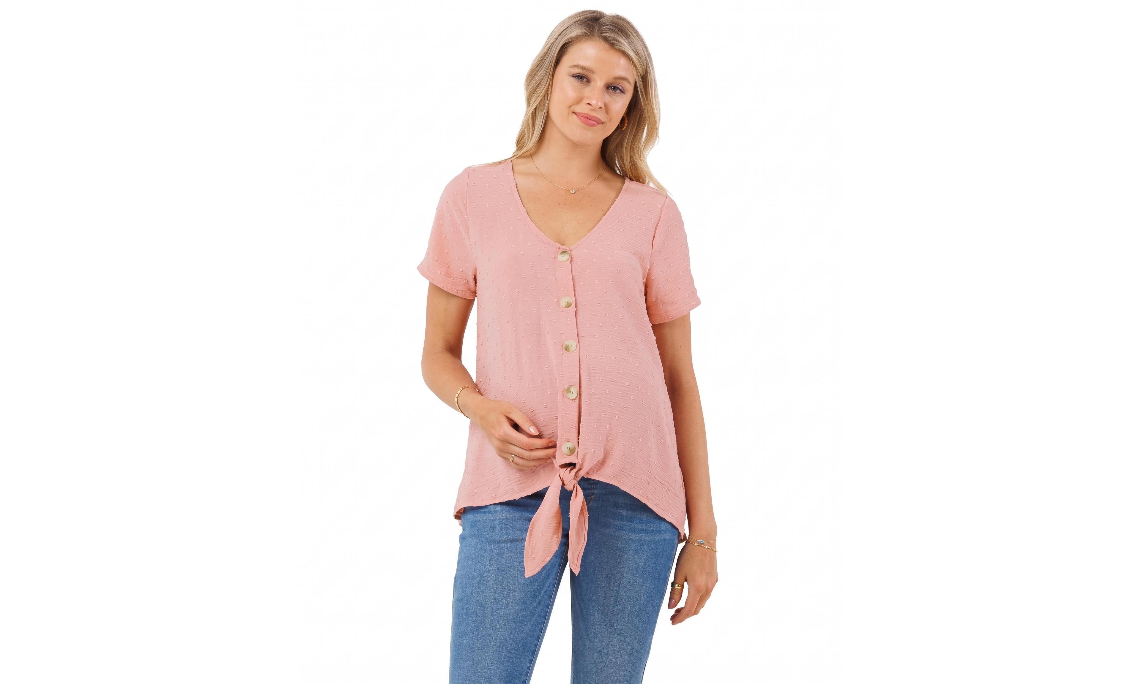 Hello Miz Maternity Nursing Swiss-Dot Button-Down Shirt