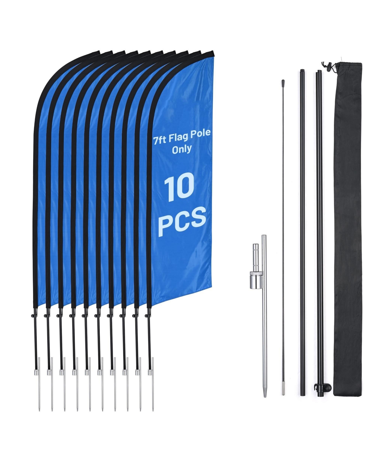 Instahibit 10 Pack 7ft Feather Flag Pole Kit with 20inch Ground Spike Flag Base