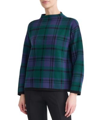Women's Mock Neck Long-Sleeve Jacquard Plaid Sweater