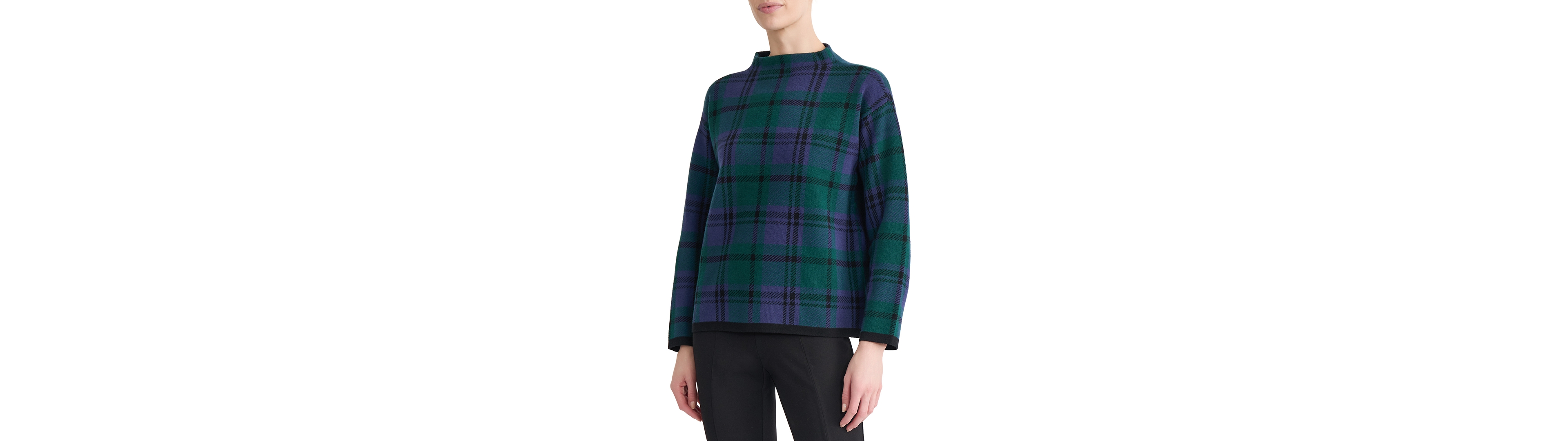 Jones New York Women's Mock Neck Long-Sleeve Jacquard Plaid Sweater