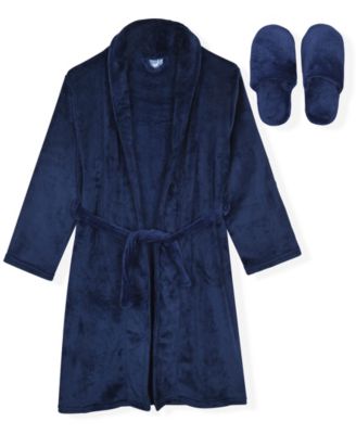 Boys' 6-14 Long-Sleeve Flannel-Fleece Robe and Slippers, 2-Piece Set