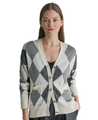 Women's Embellished Argyle Cropped Cardigan