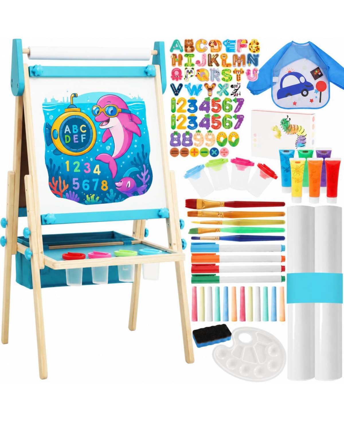 Aeelike Adjustable Double Sided Kids Art Easel With Art Supplies Storage Tray
