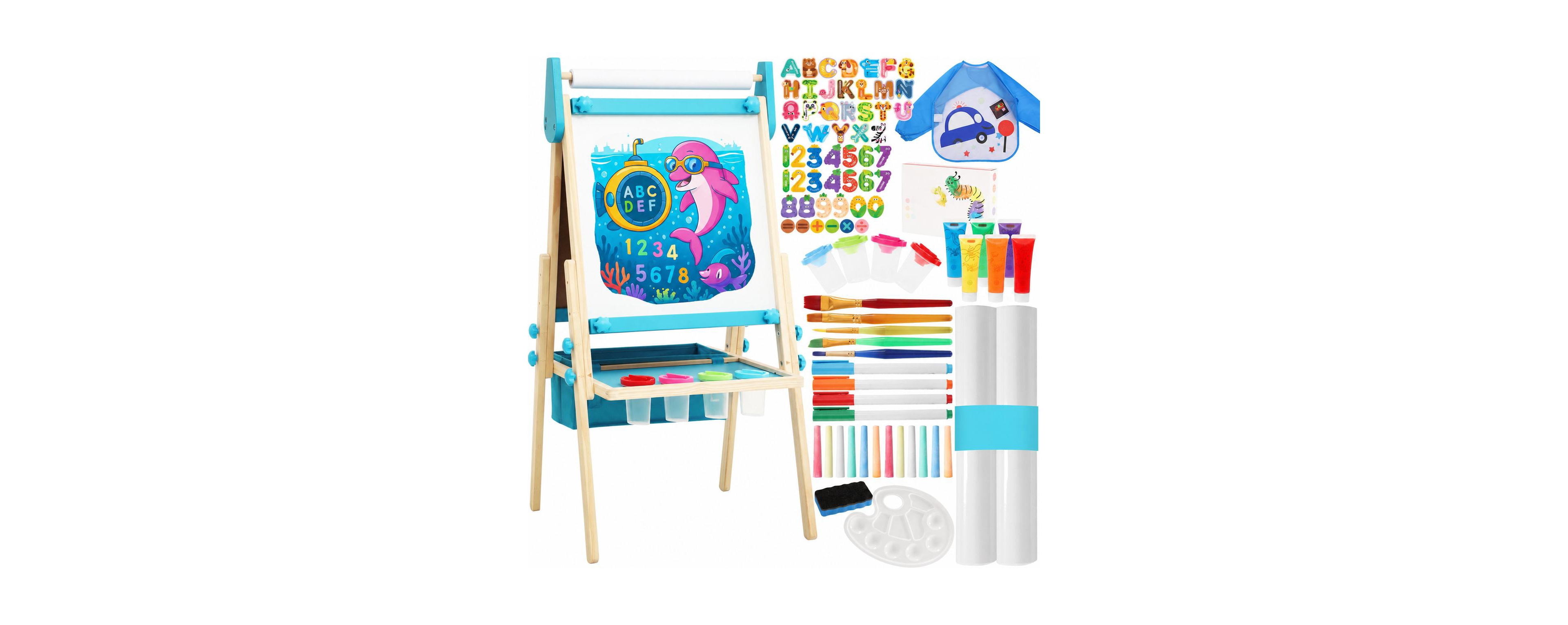 Aeelike Adjustable Double Sided Kids Art Easel With Art Supplies Storage Tray