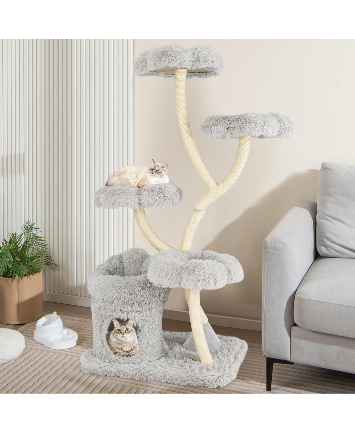 Zeny Freestanding Cat Tower with Four Flower Platforms and Sisal Posts