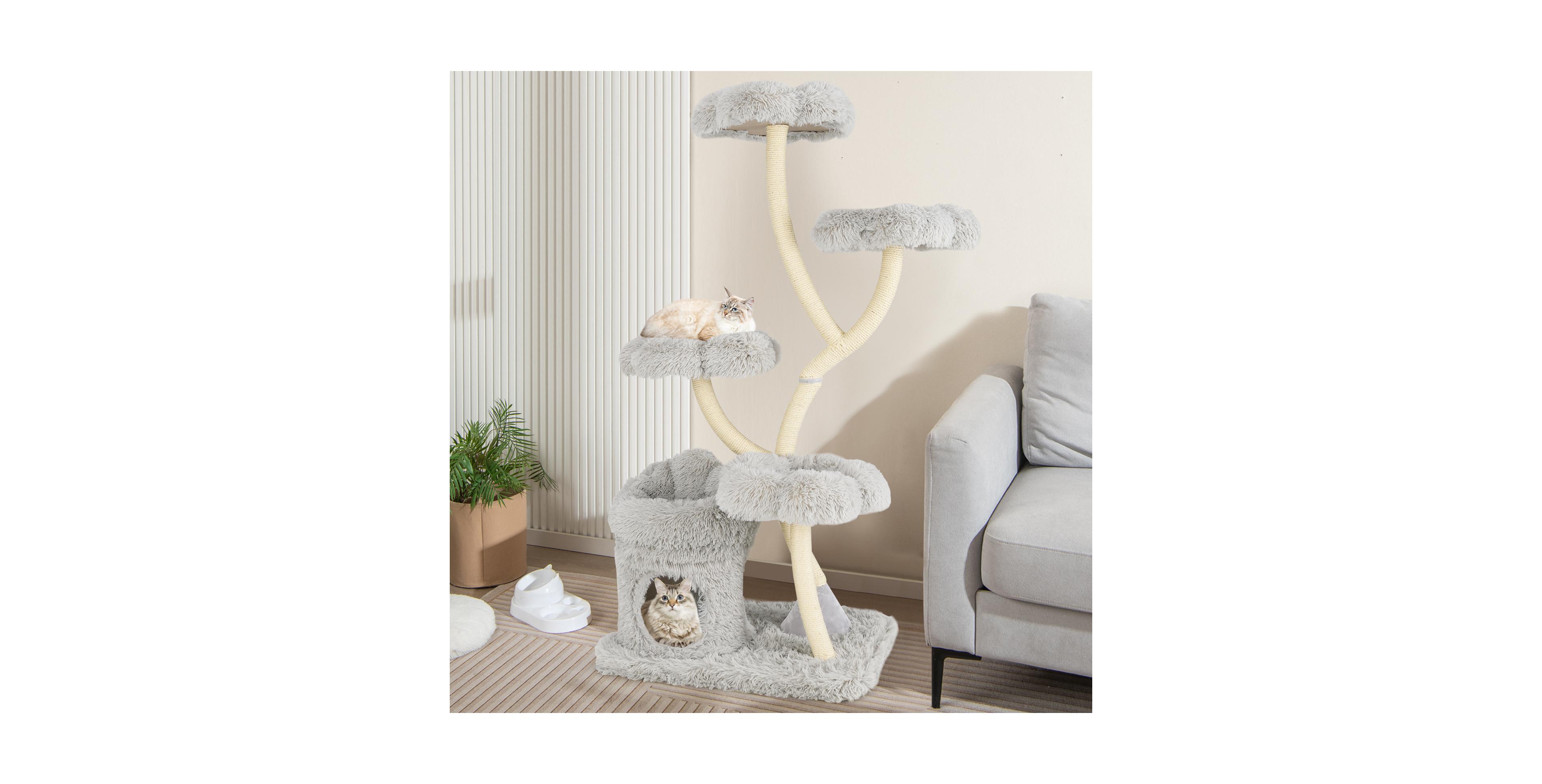 Zeny Freestanding Cat Tower with Four Flower Platforms and Sisal Posts