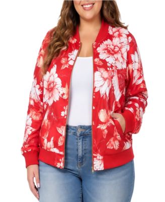 Plus Size Floral-Print Bomber Jacket