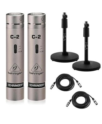 C-2 Matched Pair Cardioid Studio Condenser Microphones with 2 Microphone Stands and 2 XLR Cables