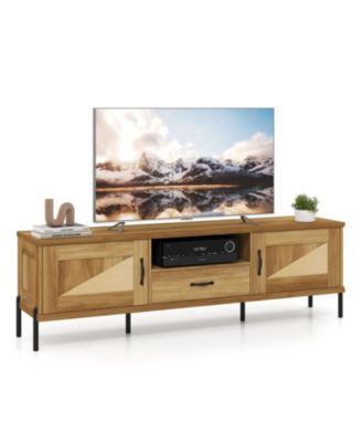 Rattan TV Stand for 80-Inch TVs with 2 Storage Cabinets