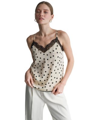 Women's Polka Dot V-Neck Lace Camisole Top