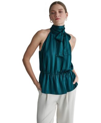 Women's Halter Peplum Satin Blouse