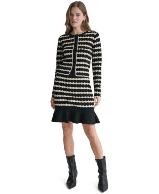 Women's Striped Crew Neck Cardigan Sweater