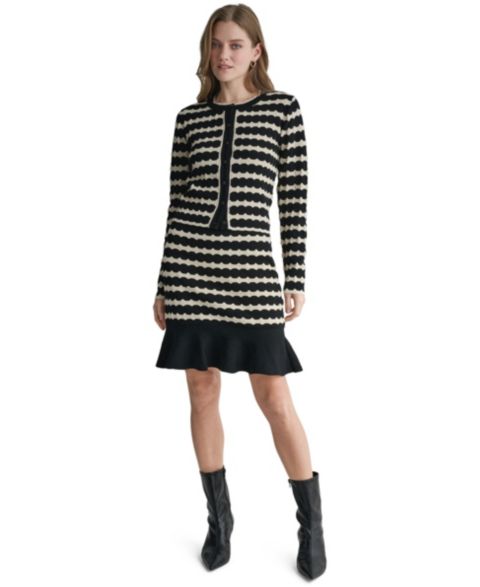 Женский кардиган BCBG Striped Crew Neck Cardigan, цвет: Чёрный