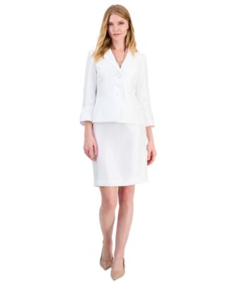 Petite Shantung Knee-Length Bell-Cuff Jacket and Skirt, 2-Piece Suit