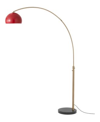 Half Dome 92"H 1-Light Arc Lamp, Crimson Shade, Weathered Brass ,Marble Base, Dimmable, for Living Room or Bedroom