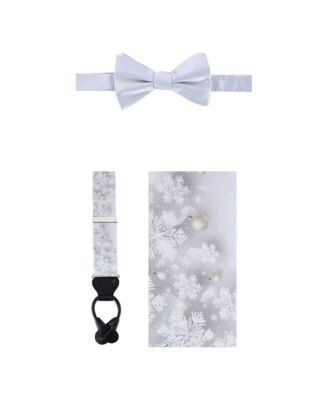 Men's Jack's Frosty Winter Wonderland Silk Pre-tied Adjustable Suspenders and Bow Tie, 2-Piece Set