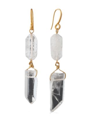 Gold-Plated Quartz Crystal Double Drop Earrings