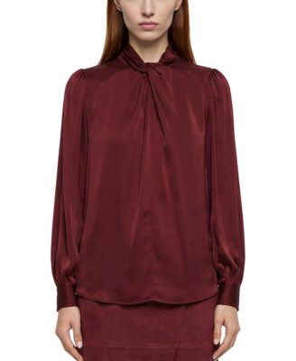 Women's Lola Long-Sleeve Satin Twist-Neck Blouse