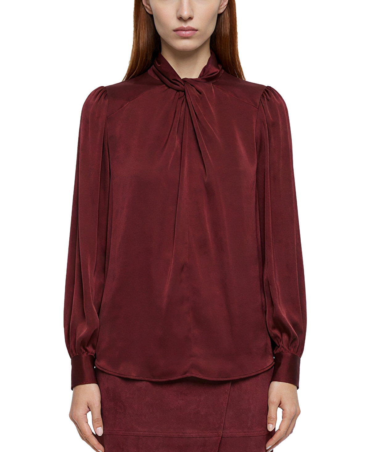 Elie Tahari Women's Lola Long-Sleeve Satin Twist-Neck Blouse