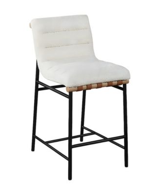 Boucle Upholstered PU Leather Strap Detail Counter Stool