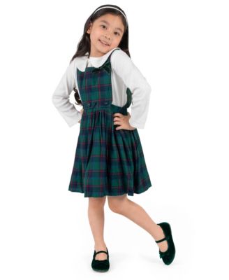 Girls' 2T-6X Plaid Jumper and Long-Sleeve Peter Pan Collar Top, 2-Piece Set