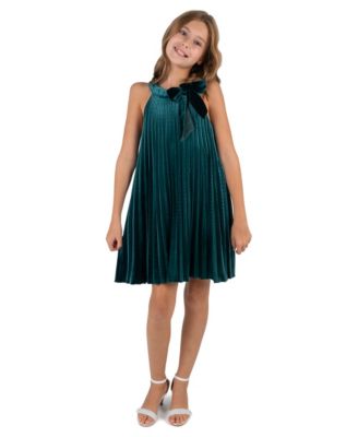 Girls' 7-16 Pleated Velvet Halter Dress