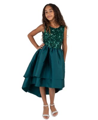 Girls' 7-16 Sequin Embroidered Lace High-Low Sleeveless Dress