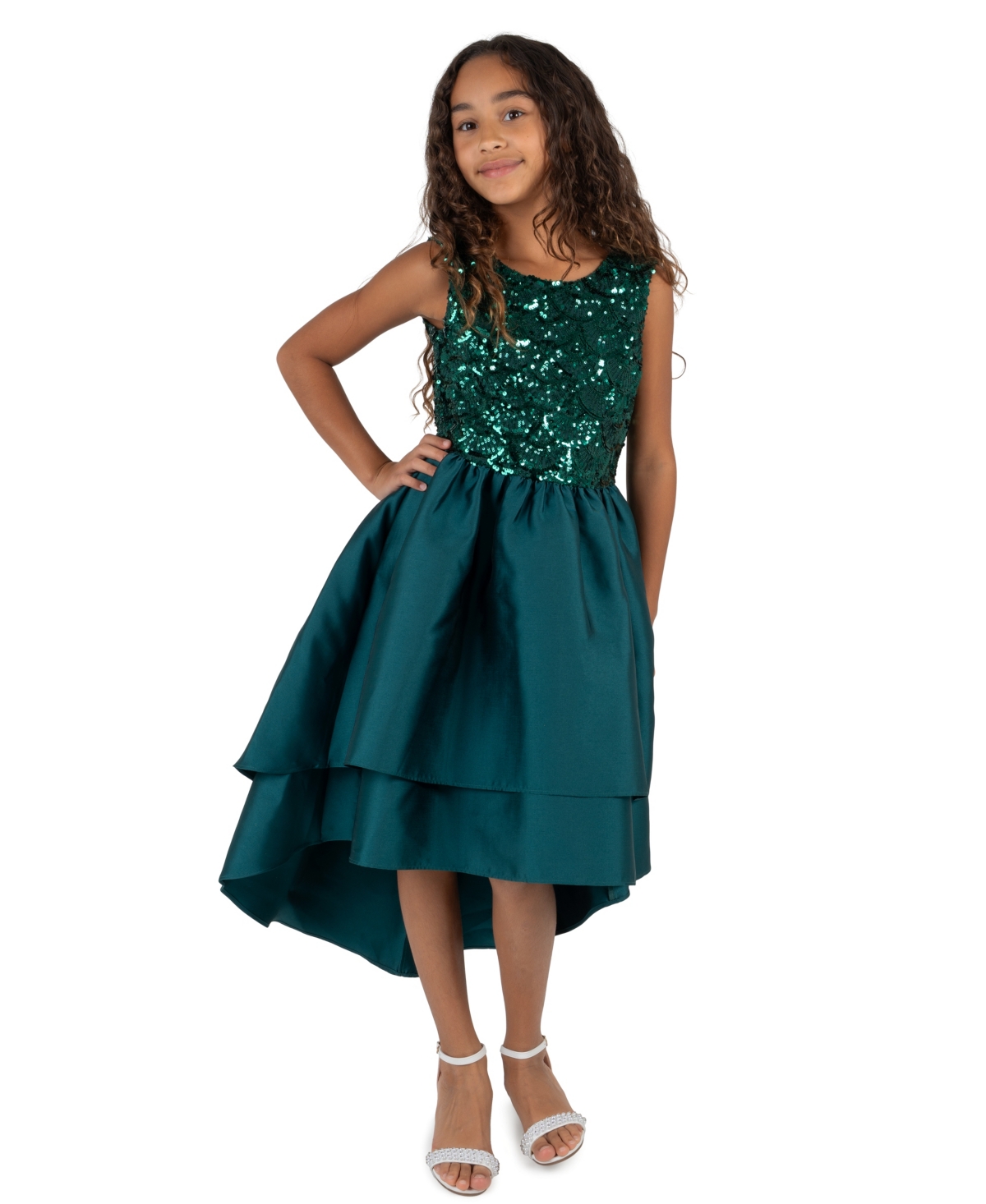 Rare Editions Girls' 7-16 Sequin Embroidered Lace High-Low Sleeveless Dress