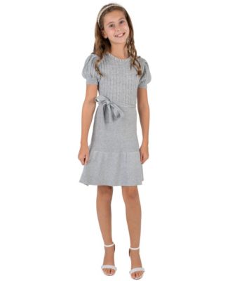 Girls' 7-16 Imitation Pearl-Embellished Puff-Sleeve Fit & Flare Sweater Dress