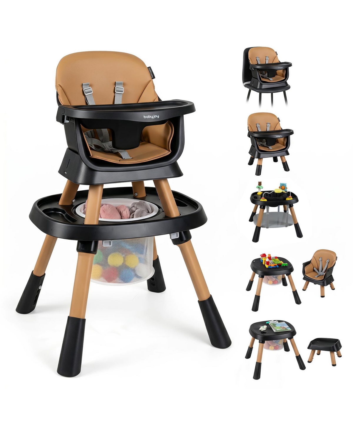 Costway 16-in-1 Baby High Chair with Activity Center Booster Seat Building Block Table - Black