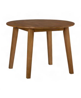 Solid Rubberwood Round Drop-Leaf Dining Table for Small Spaces, Honey