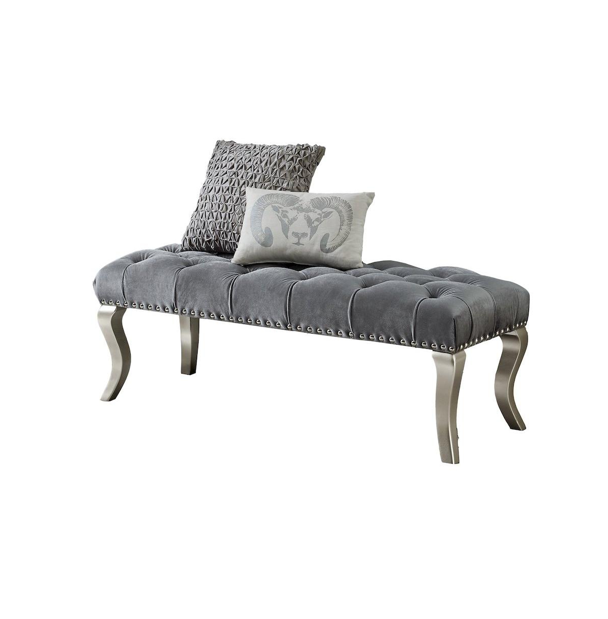 Roundhill Furniture Decor Maxem Tufted Fabric Upholstered Seat with Nailhead Trim Bench