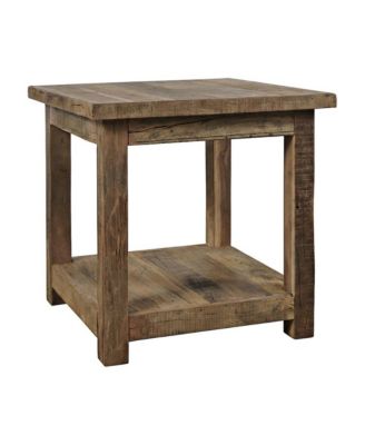 Solid Wood Square End Table with Storage Shelf, Rustic Side Table