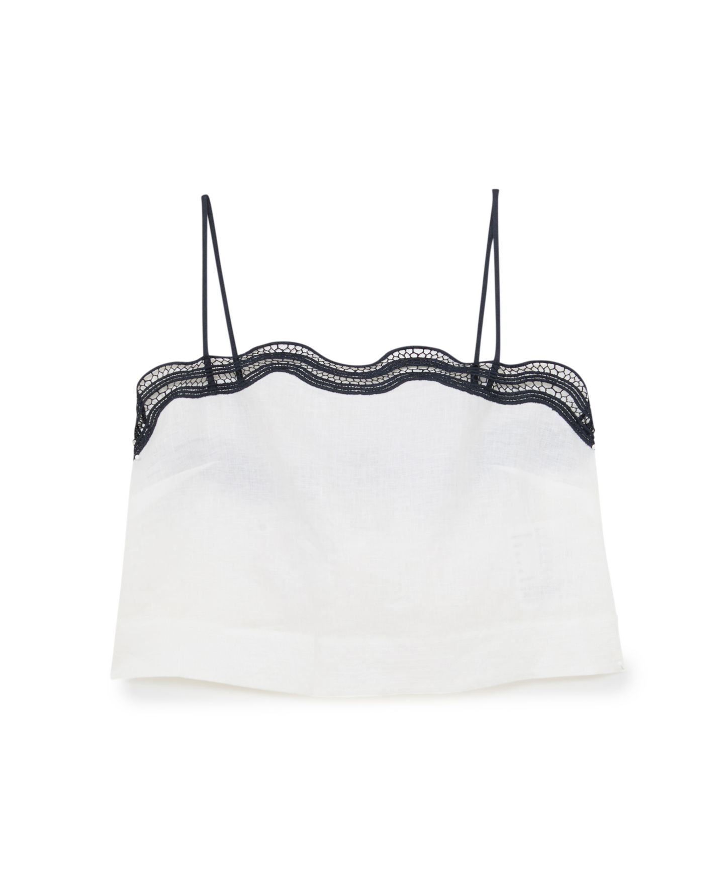 Женский топ REISS Felicity Sleeveless Scalloped Lace Square Neck Linen Camisole, цвет: Слоновая кость / Тёмно-синий — фото 4