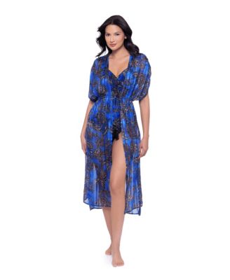 Women's Floral Adjustable Tie Waist Midi Kimono Coverup