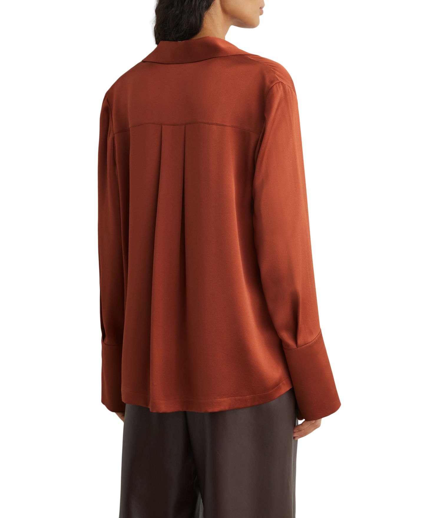 Женская блузка REISS Marina Long-Sleeve Satin Collared, цвет: Ржавый — фото 3