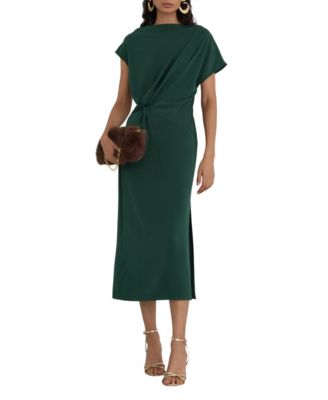 Petite Beth Off-Shoulder Sheath Side-Slit Midi Dress